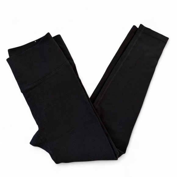 Pants - Black ribbed leggings with fold over waistband